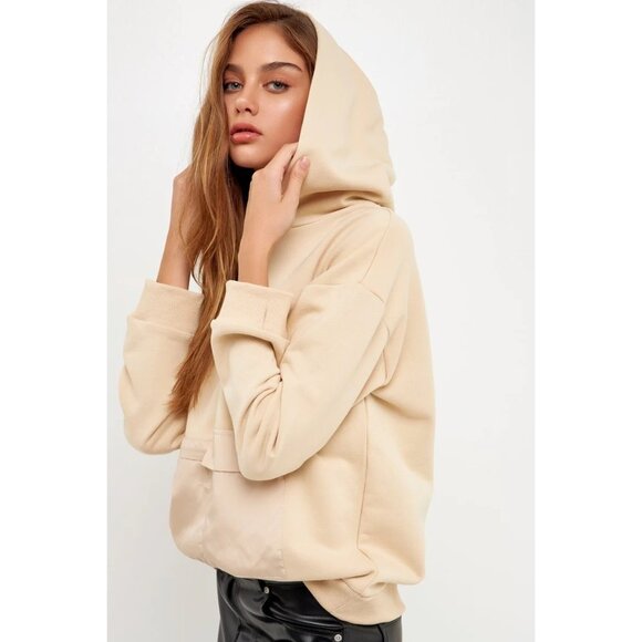 Grey Lab Contrast Pocket Beige Hoodie Sweatshirt Nordstrom Women's Size Large - Picture 2 of 11